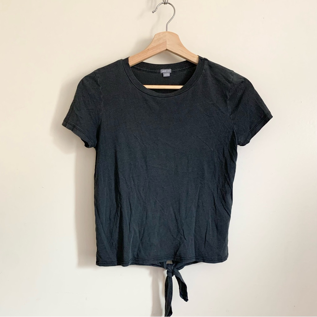 Aerie Dark Gray Crewneck Short Sleeves Tie Back Tee Us Xs